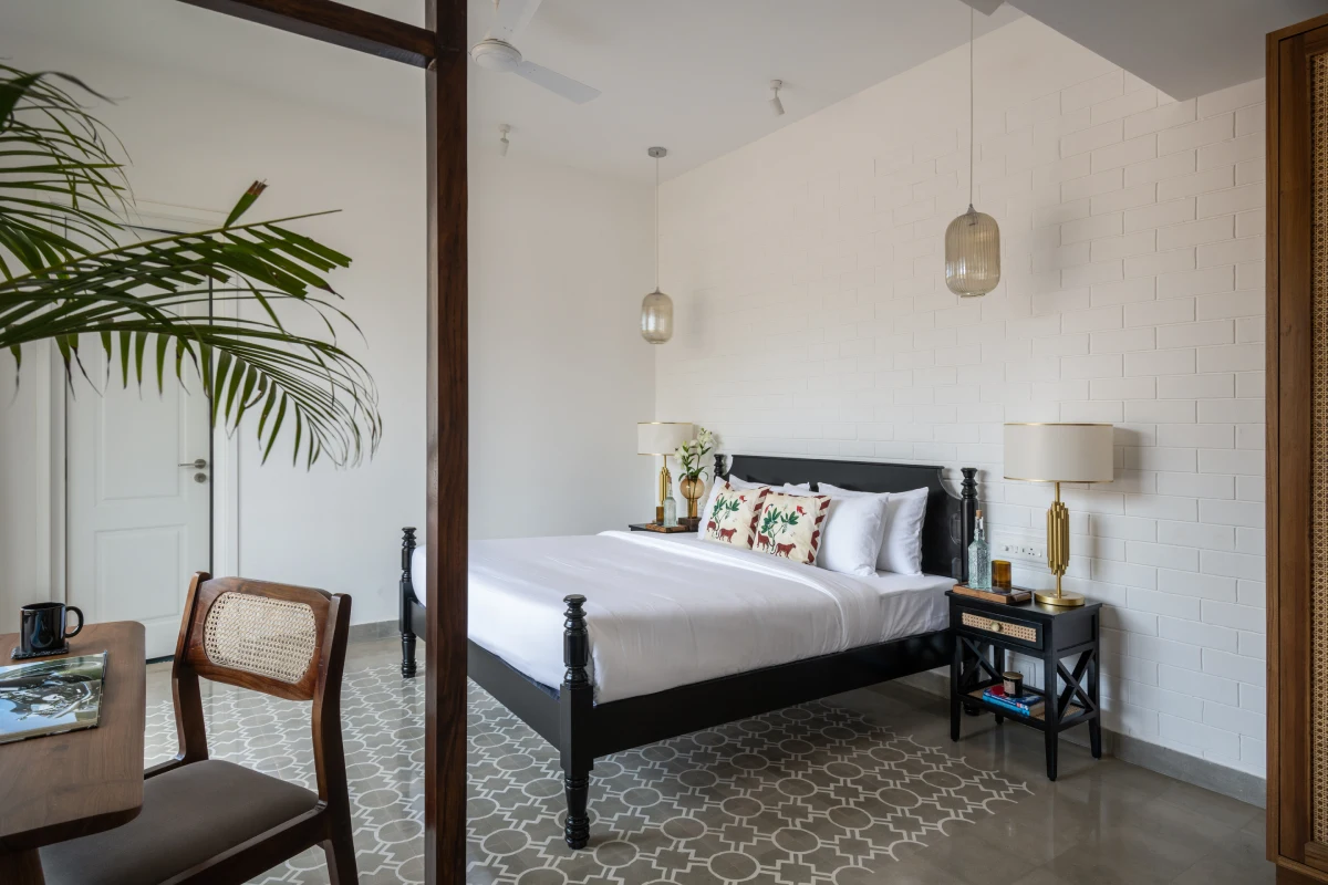 Elegant interior bedroom design at an apartment in Assagao
