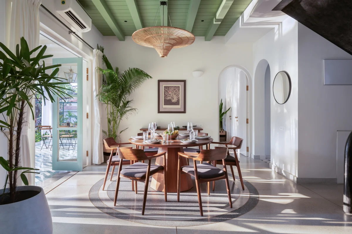 Round dining table area at La Mosteiro