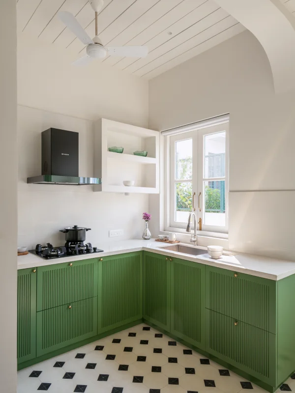 Fully equipped kitchen at La Mosteiro villa in Assagao