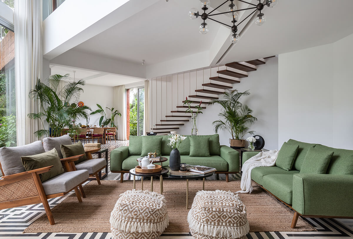 Floating wooden stairs at a 3bhk villa in Parra