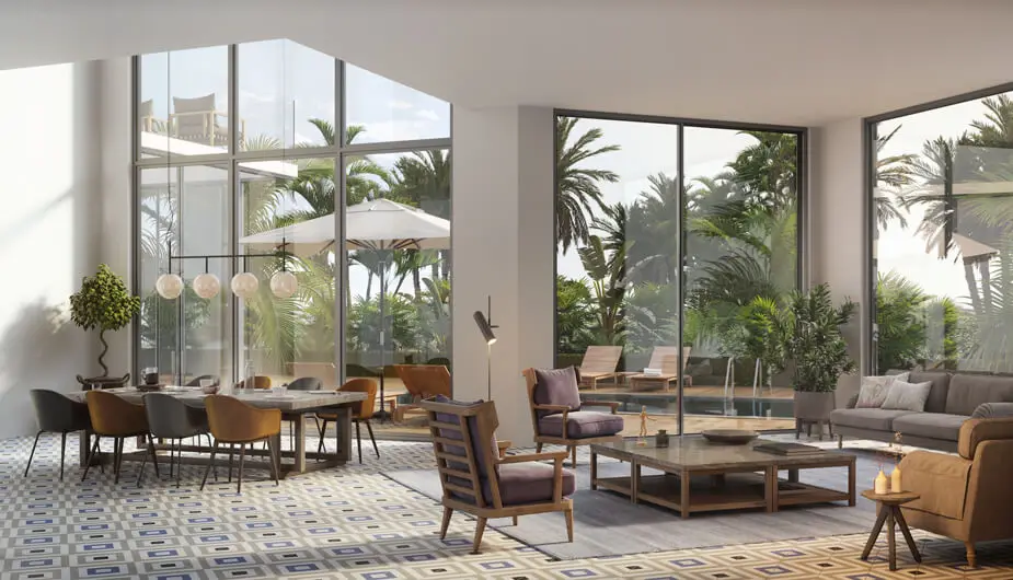 Dining area overlooking the pool at Villa Alora