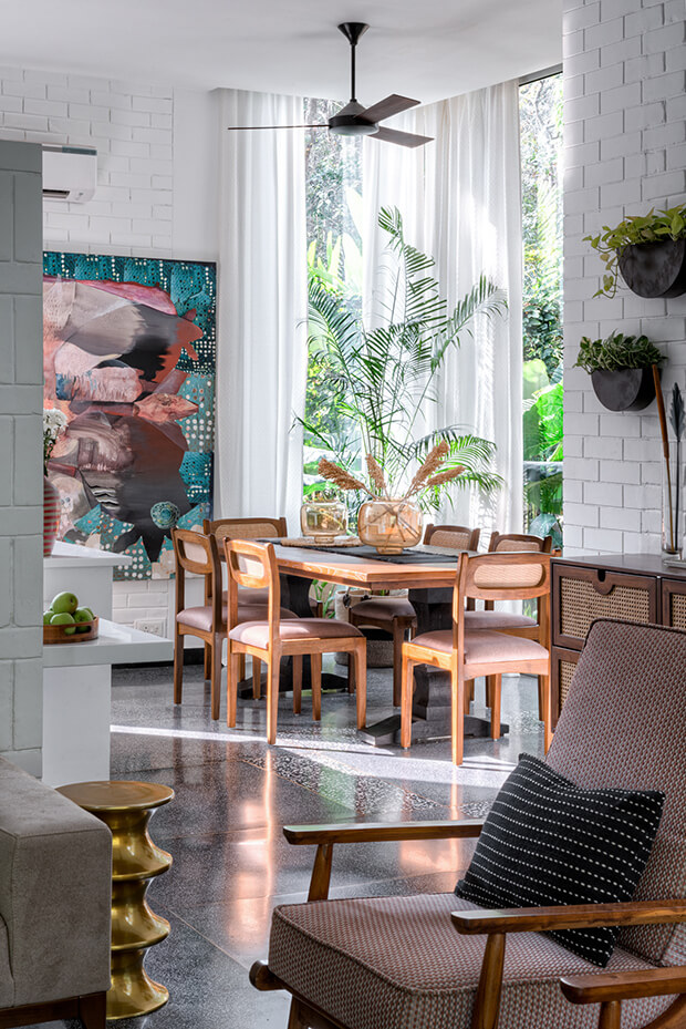 Living room corner at La Macedo villa in Assagao