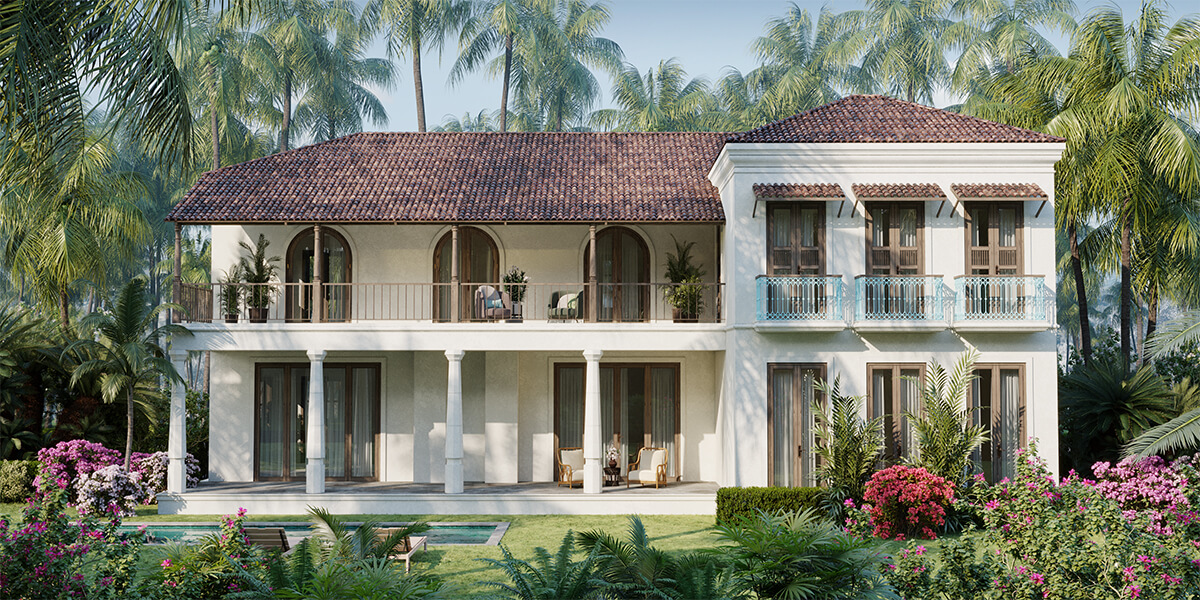 Covered verandah overlooking the pool at a villa in Assagao