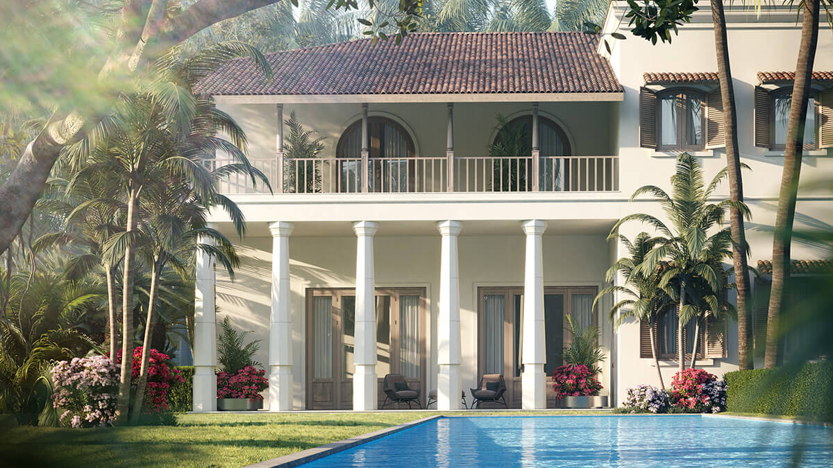 Covered verandah overlooking the pool at a La Selva 