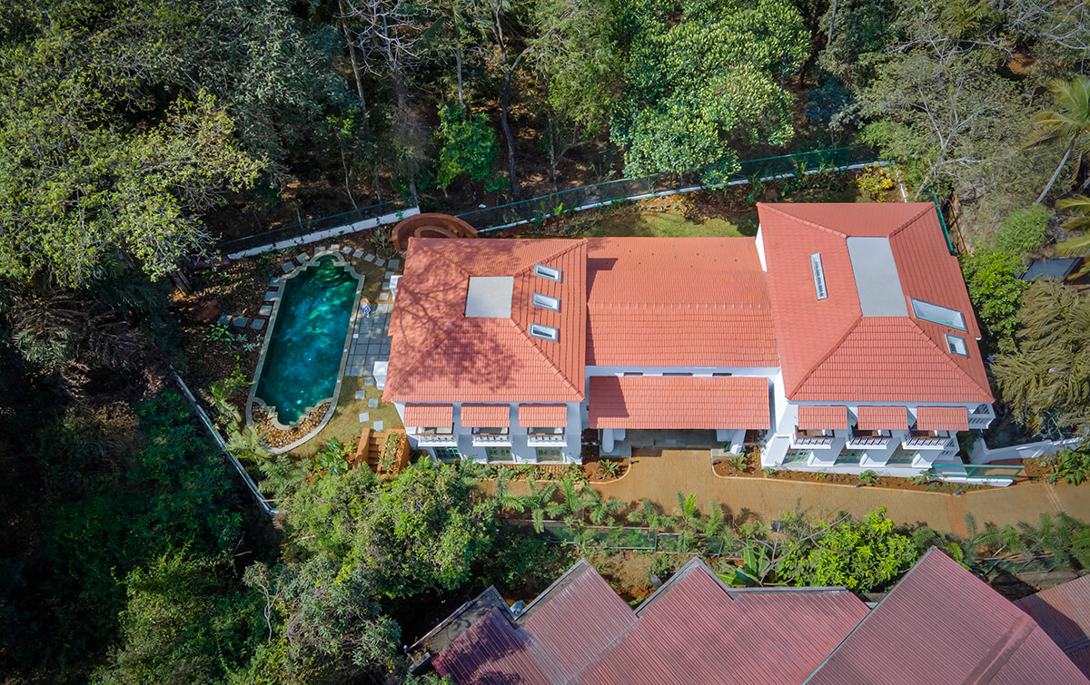 Drone shot of the 4bhkIndo-Porto Villa in Assagao