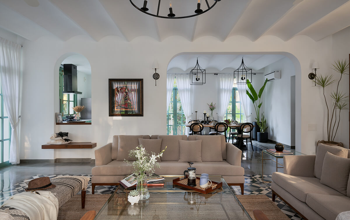 Expansive living room at our 4bhk villa in Assagao